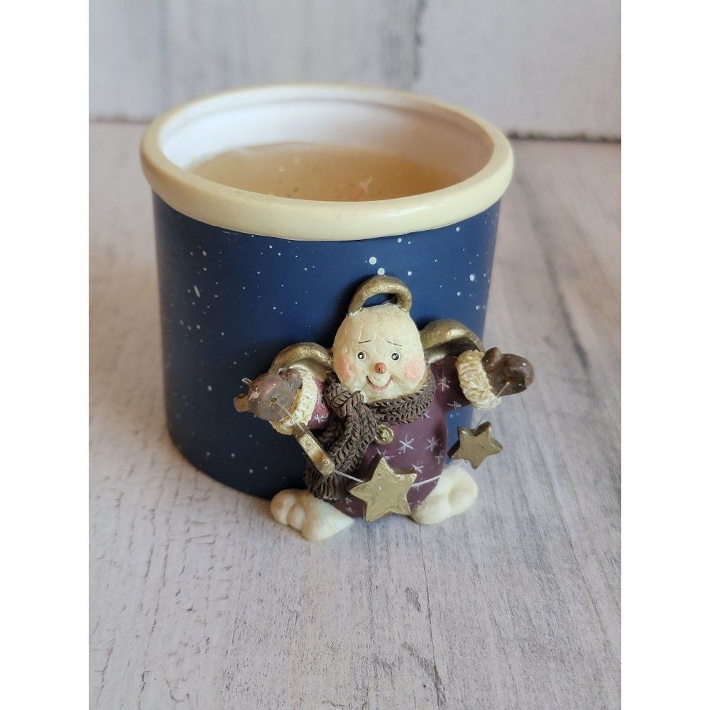 Snowman Angel star blue candle holder Xmas speckled figure‎